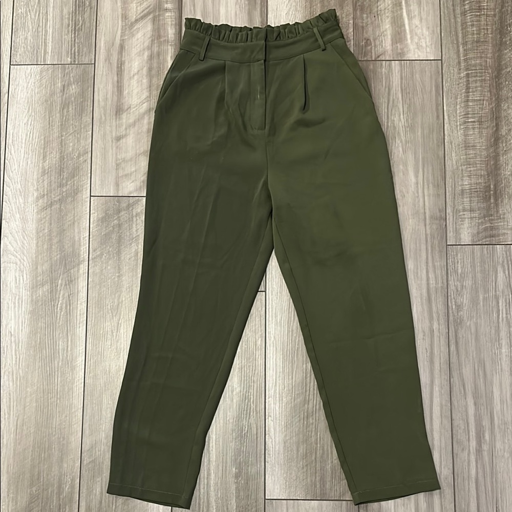 Jealous Tomato Olive Green Ruffled Waist Pants